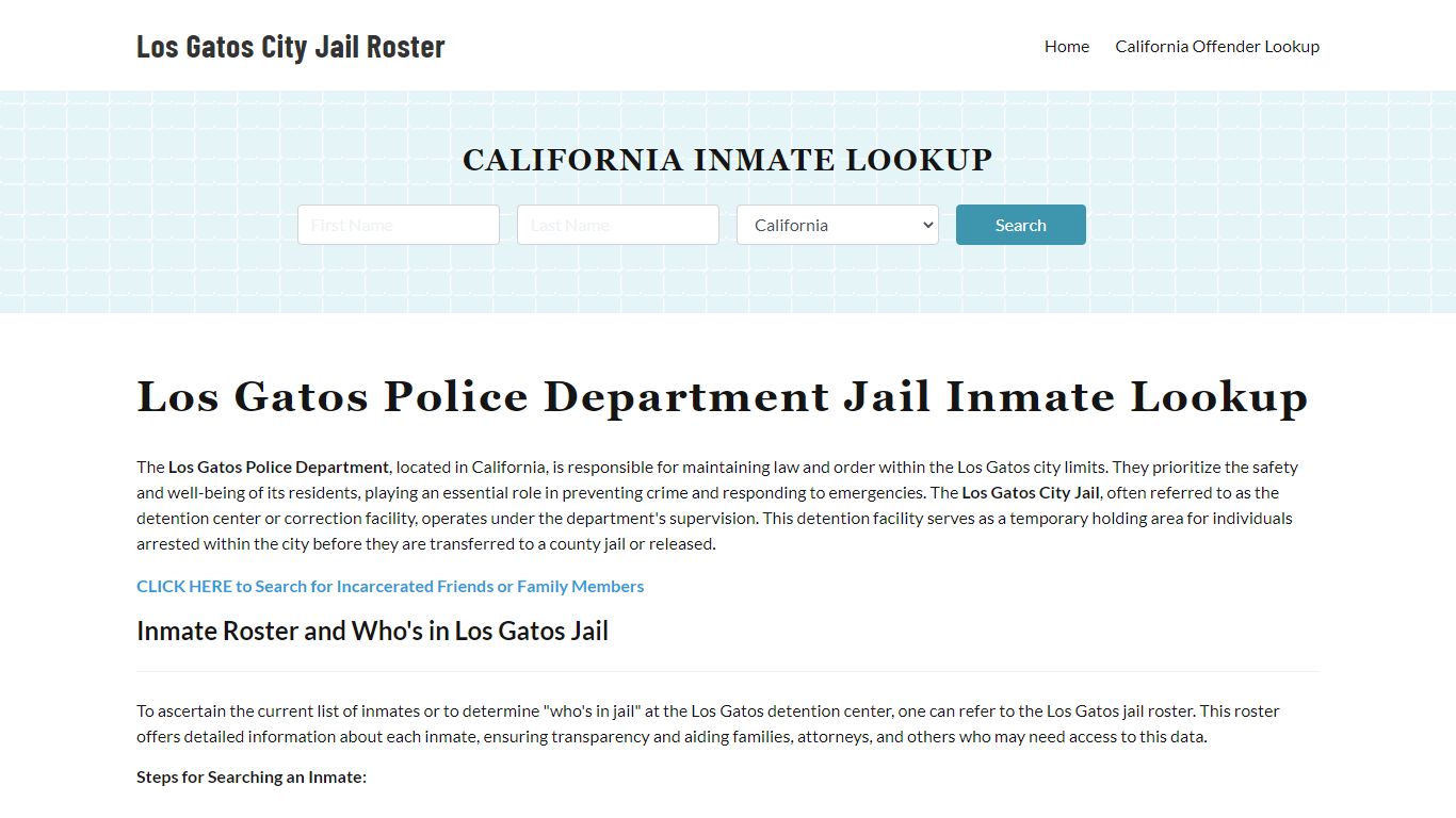 Los Gatos Police Department & City Jail, CA Inmate Roster, Arrests ...