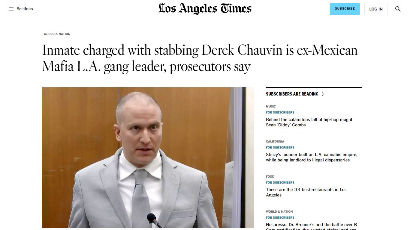 Ex-L.A. gang leader charged with stabbing Derek Chauvin, prosecutors ...