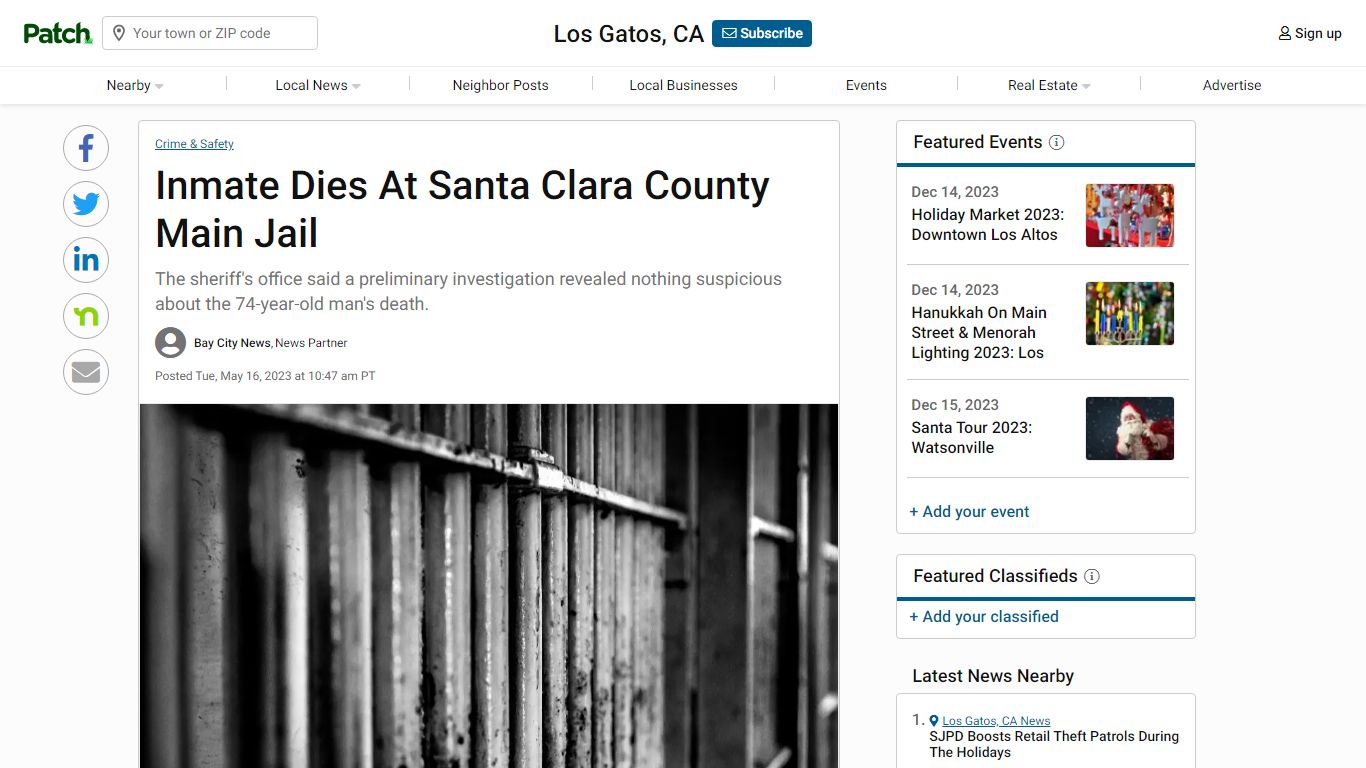 Inmate Dies At Santa Clara County Main Jail | Los Gatos, CA Patch